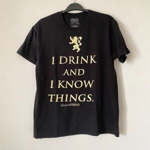 Game of Thrones T Shirt "I drink and I know things"Tyrion Quote Size Large Black